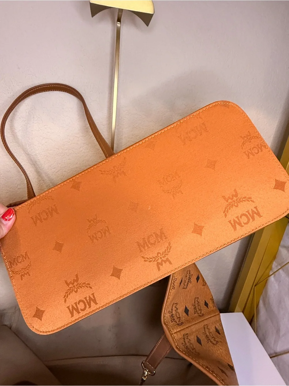 MCM Cognac Tote with Orange Center Stripe - Picture 10 of 16
